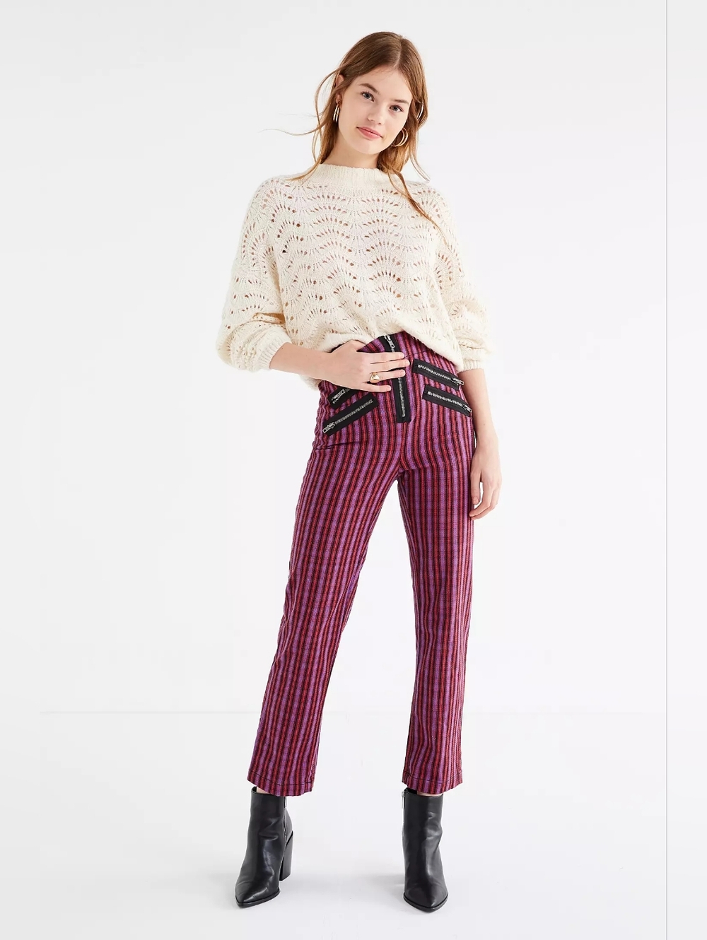 Urban Outfitters Silence + Noise Malorie High Rise Zipper Stripe Pant Size 2